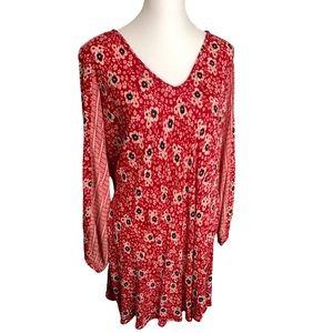 FINAL SALE Zara Trafaluc Red Floral Tunic Long Sleeve Mini Dress Size M